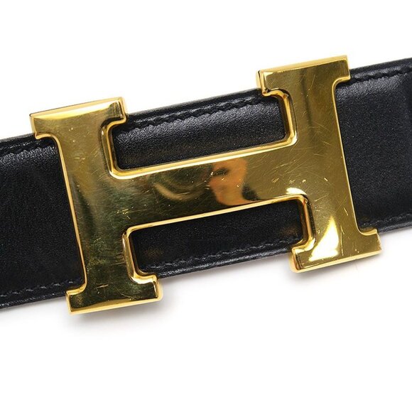Hermes H Belt 70 Black And Gold B 1988